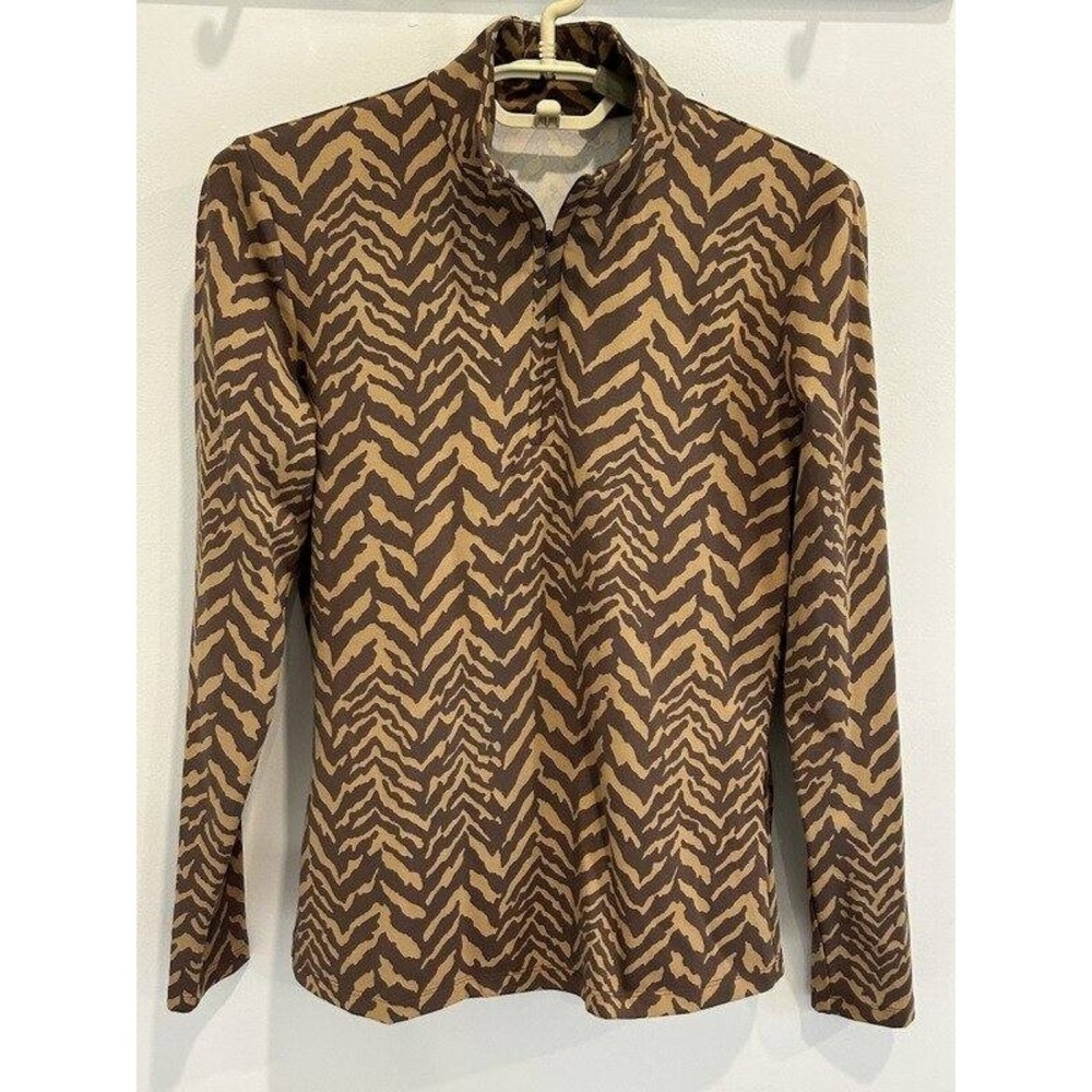 J McLaughlin Ace Catalina Cloth Top Brown Animal Print Long Sleeve Size XS